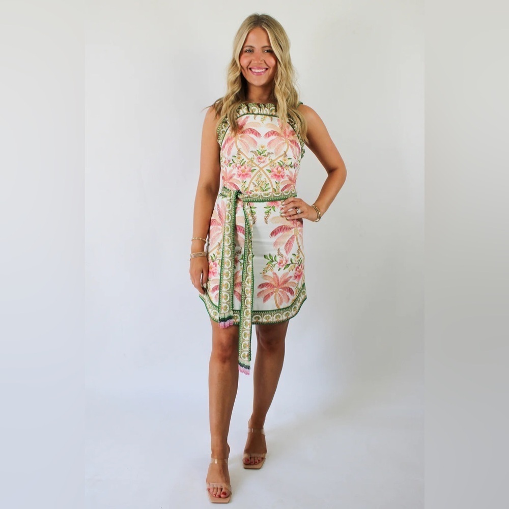 Farm Rio Palm Dream Off-White Sleeveless Angled Mini Dress - Picture 3 of 15